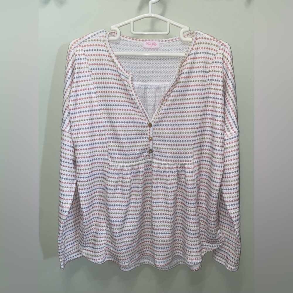 Pink Lily White Waffle Blouse